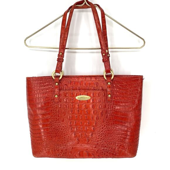 Brahmin Red Croc Embossed Shoulder Bag Purse - Picture 1 of 15